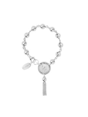 Silver Rosary Tassel Bracelet