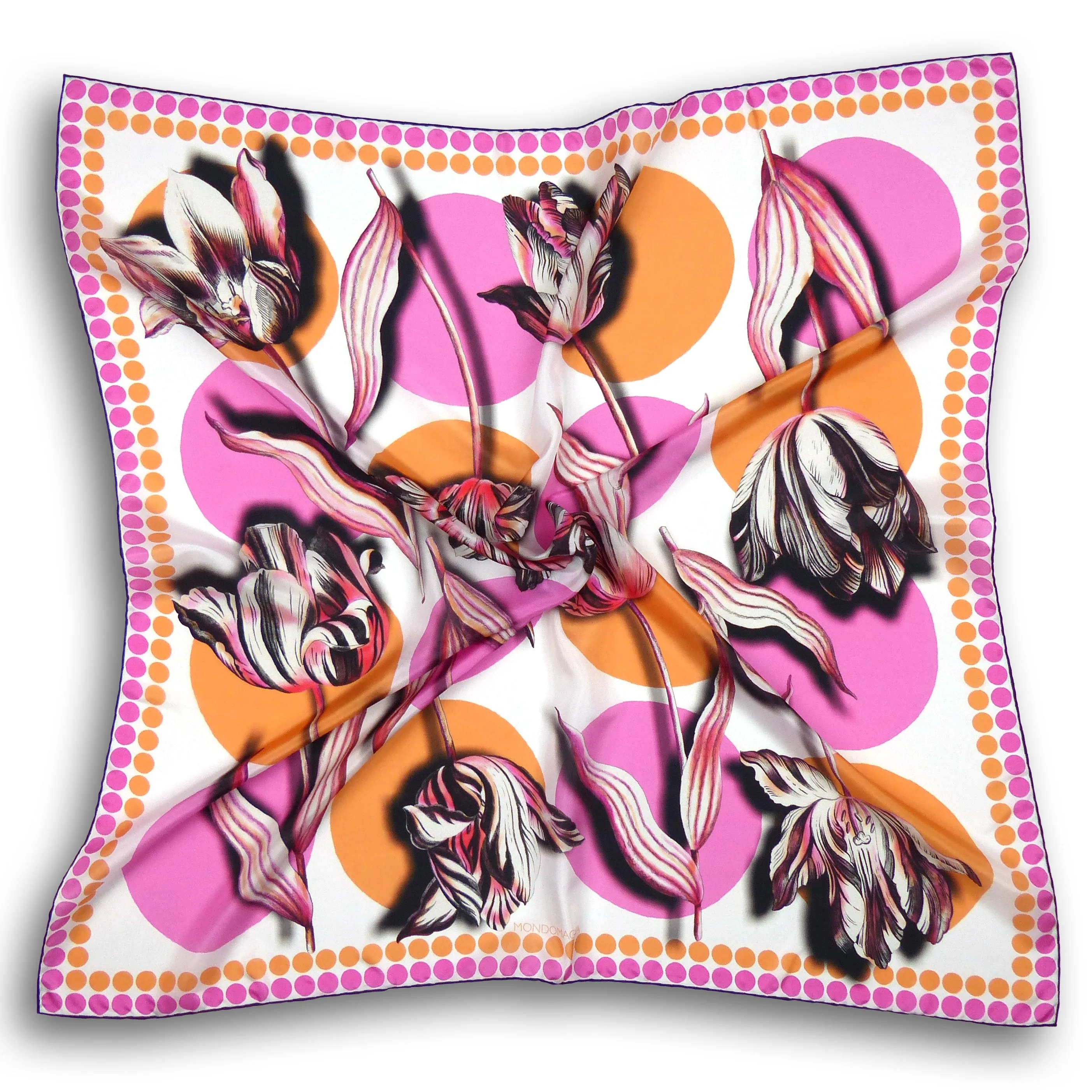 Square Silk Scarf (90cm) - Tulip Spot Orange/Pink