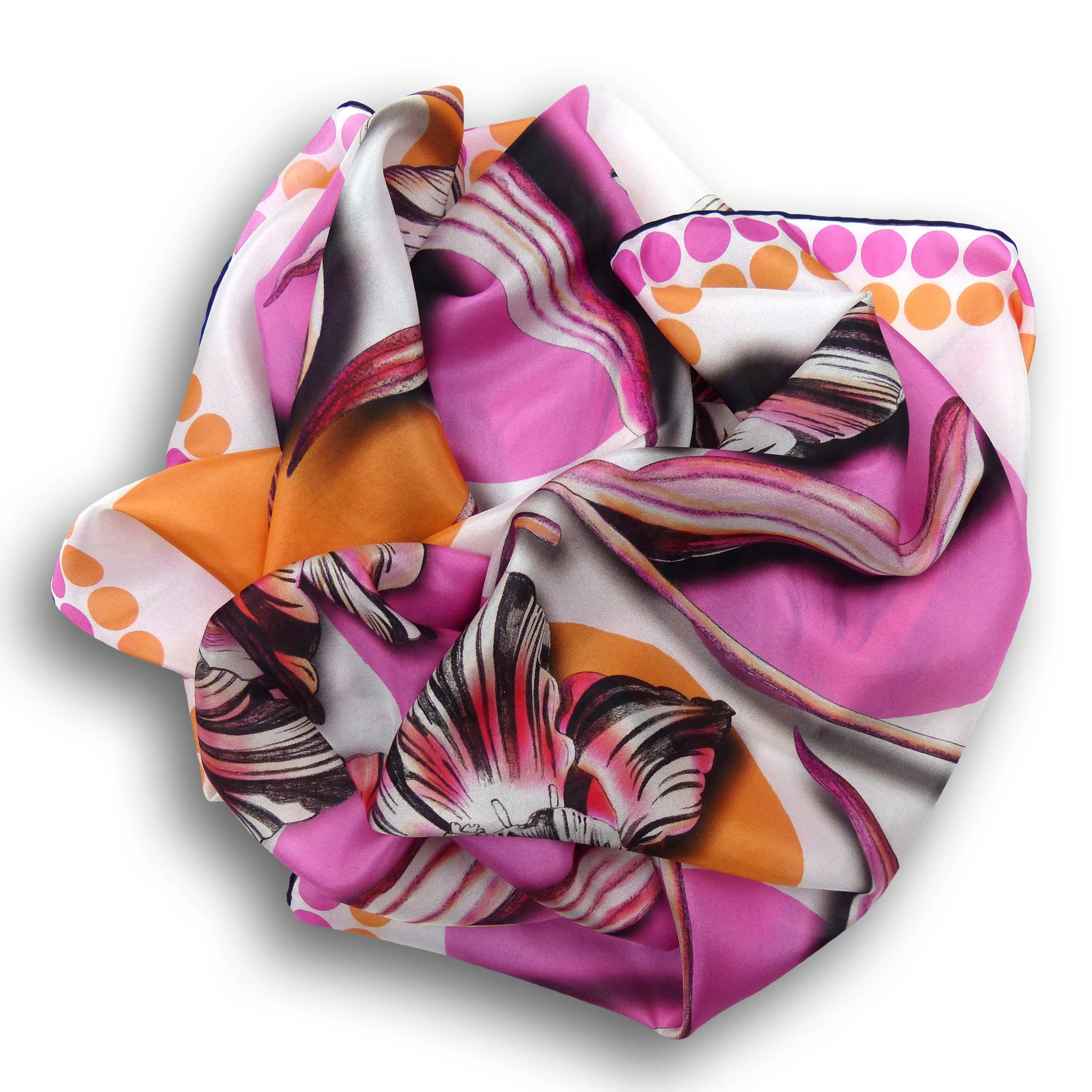 Square Silk Scarf (90cm) - Tulip Spot Orange/Pink