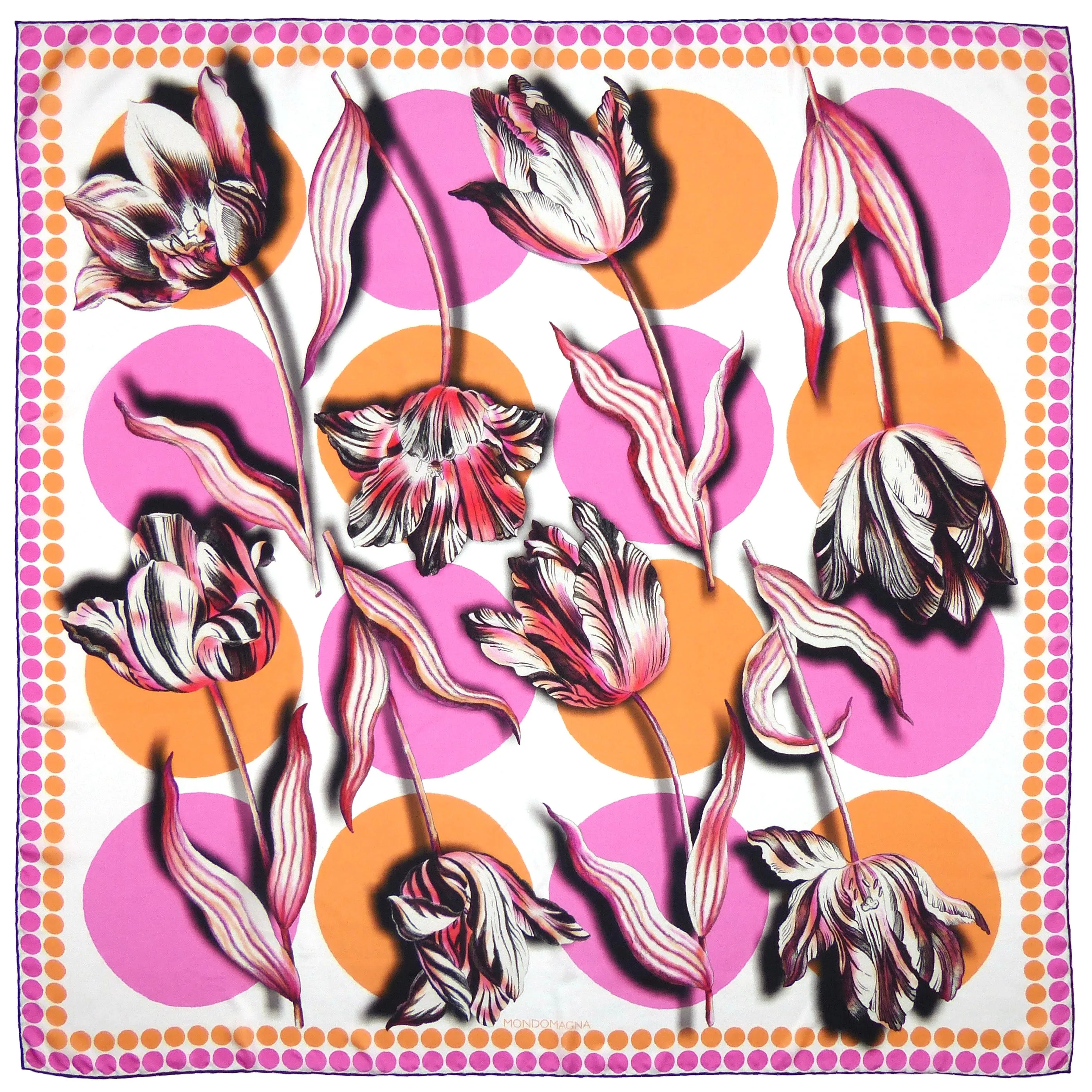 Square Silk Scarf (90cm) - Tulip Spot Orange/Pink