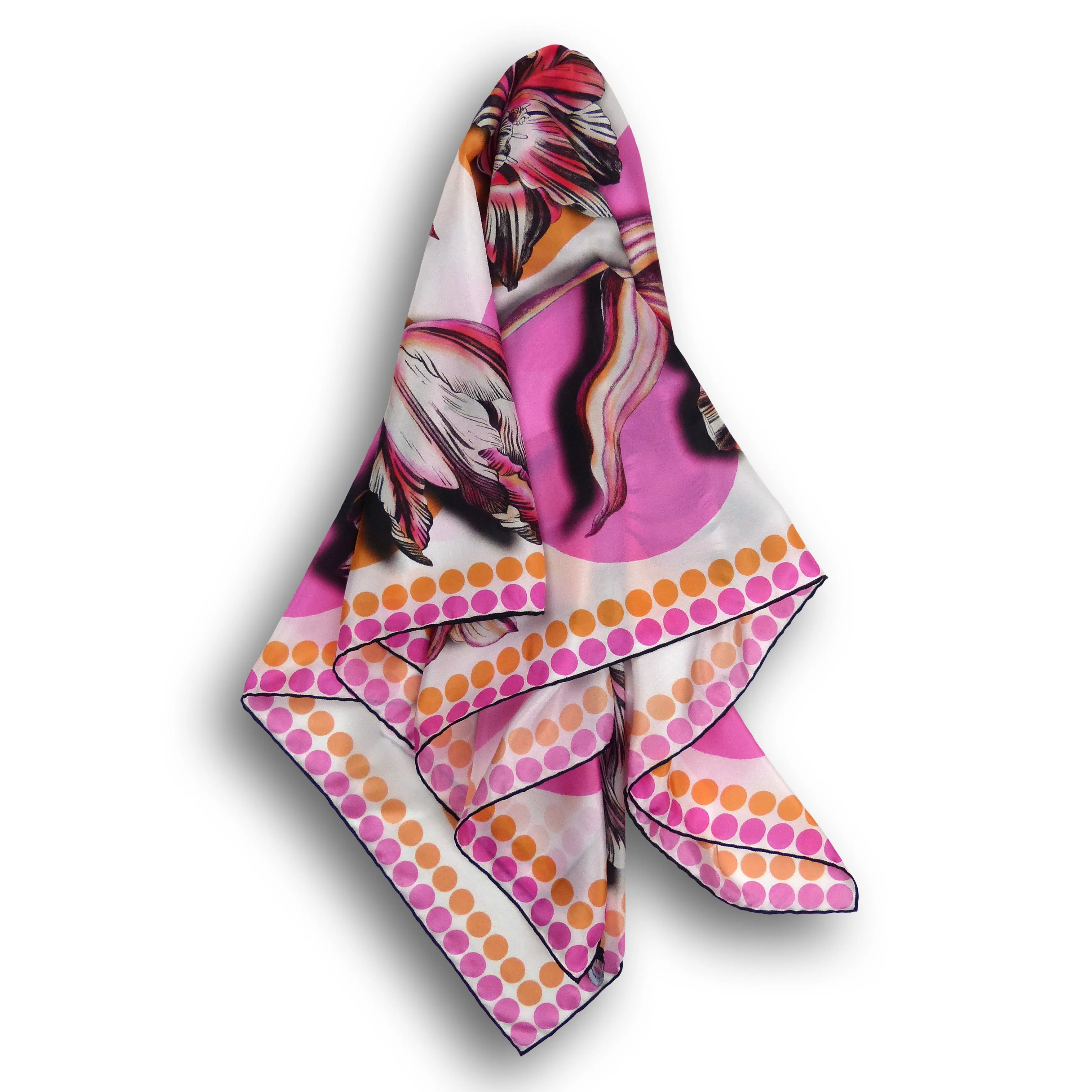 Square Silk Scarf (90cm) - Tulip Spot Orange/Pink