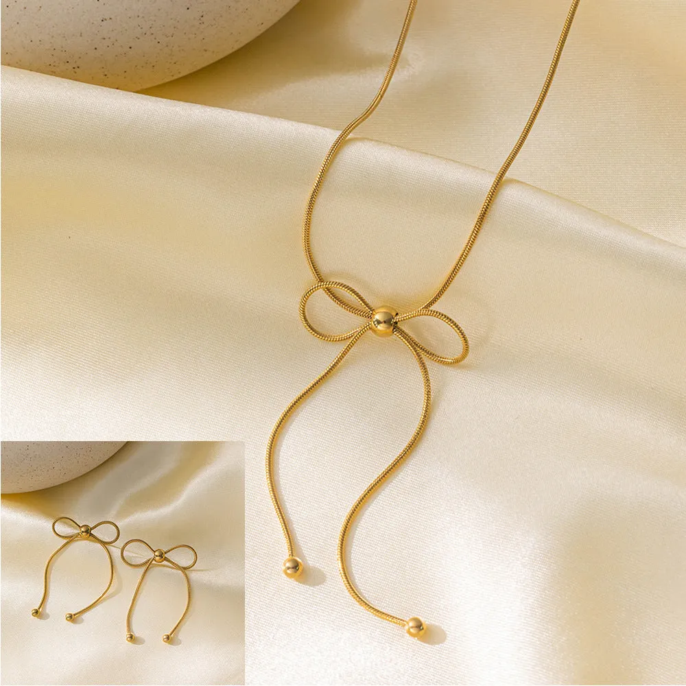 Stainless Steel Necklace Earrings Women's Jewelry Suit