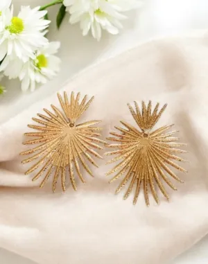 Starburst Flower petal spiky leaf Gold statement earrings | dangly drop earrings | oversize floral geometric earrings | Korean earrings