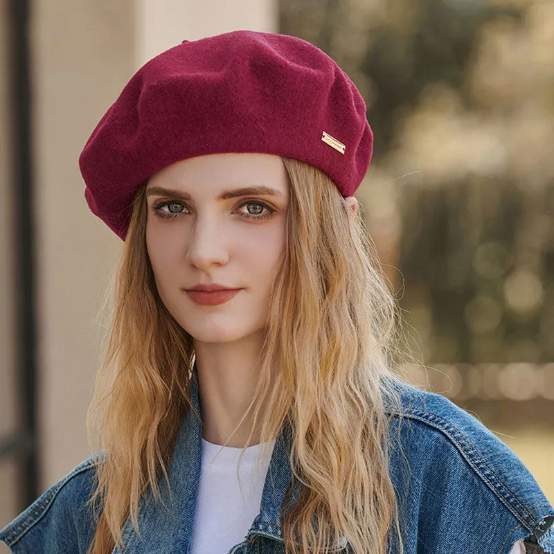 Street Style Solid Color Metallic Trim Wool Blend Beret Hat