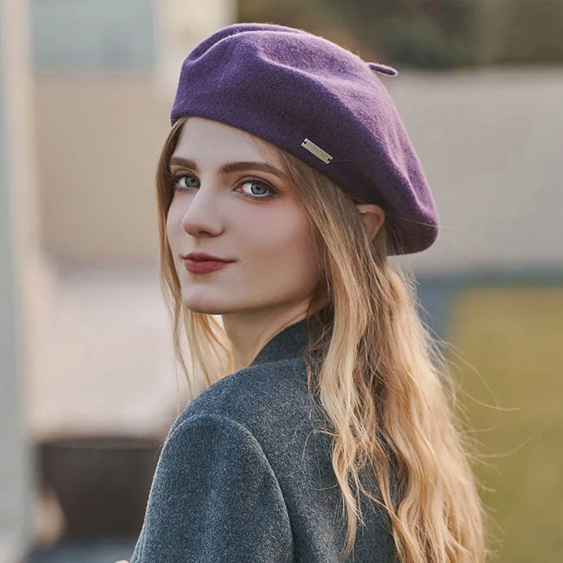 Street Style Solid Color Metallic Trim Wool Blend Beret Hat