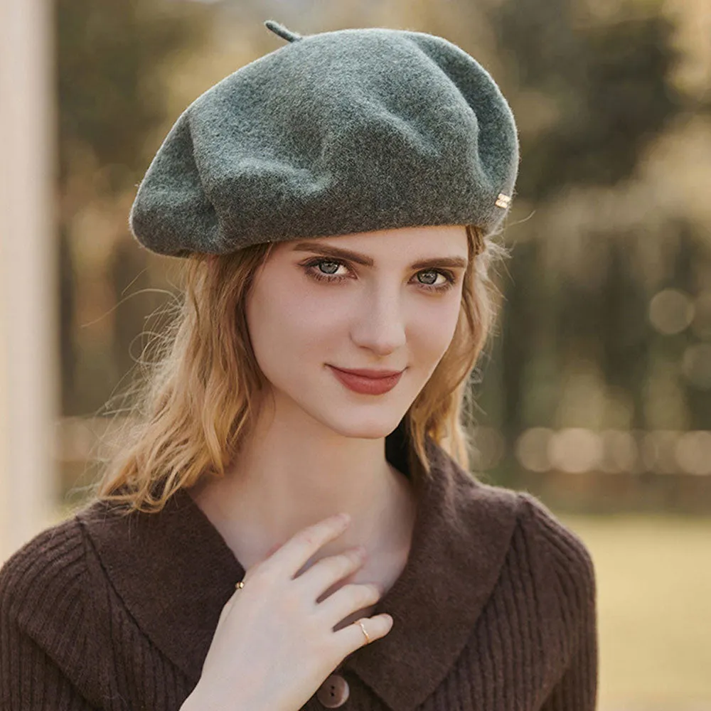 Street Style Solid Color Metallic Trim Wool Blend Beret Hat