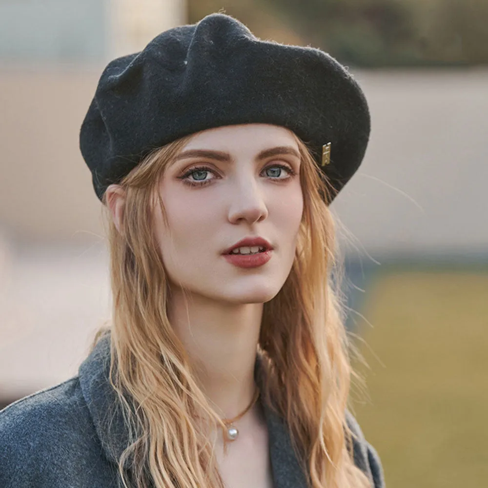 Street Style Solid Color Metallic Trim Wool Blend Beret Hat