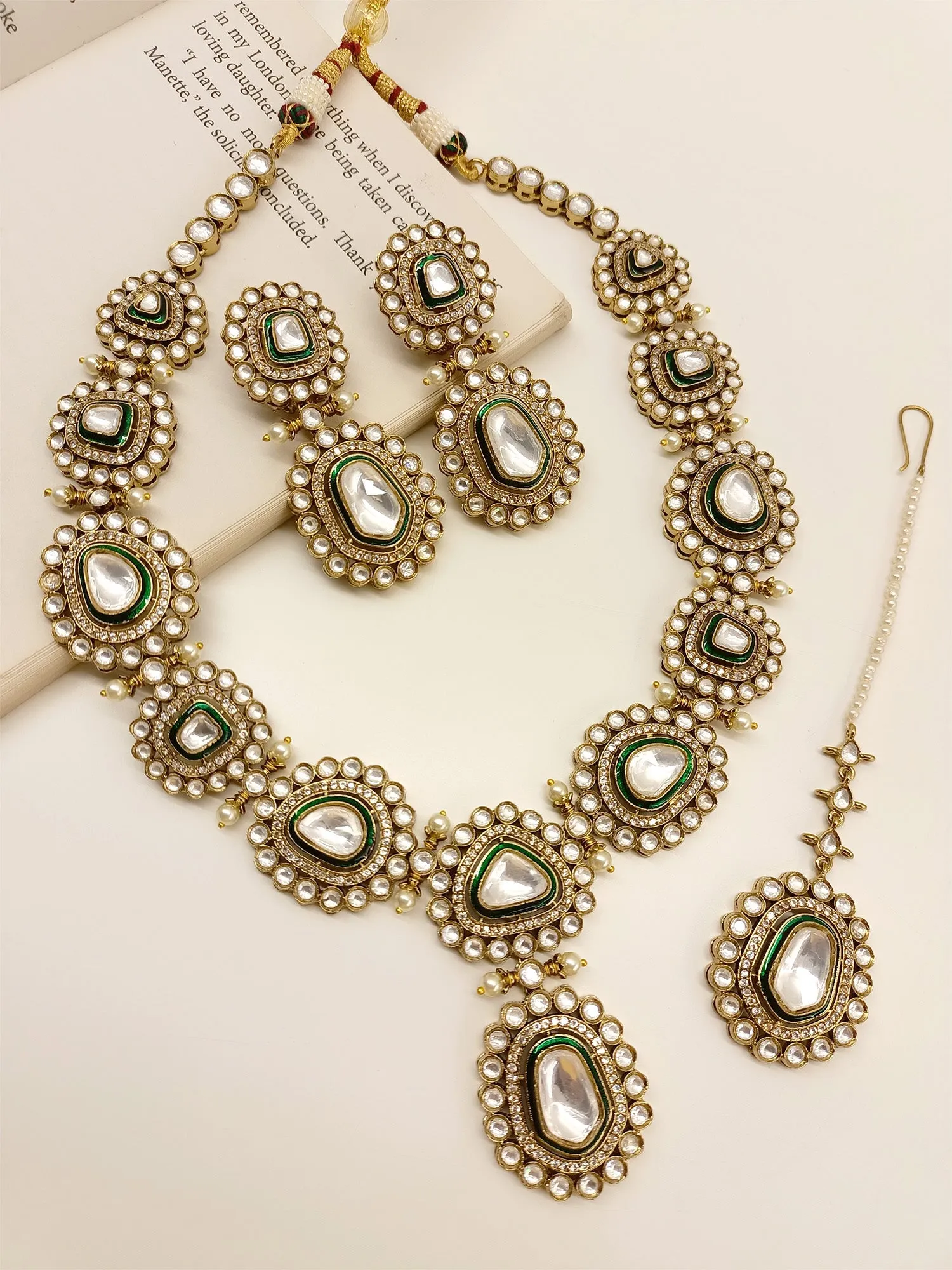 Sunidhi Green Polki Necklace Set