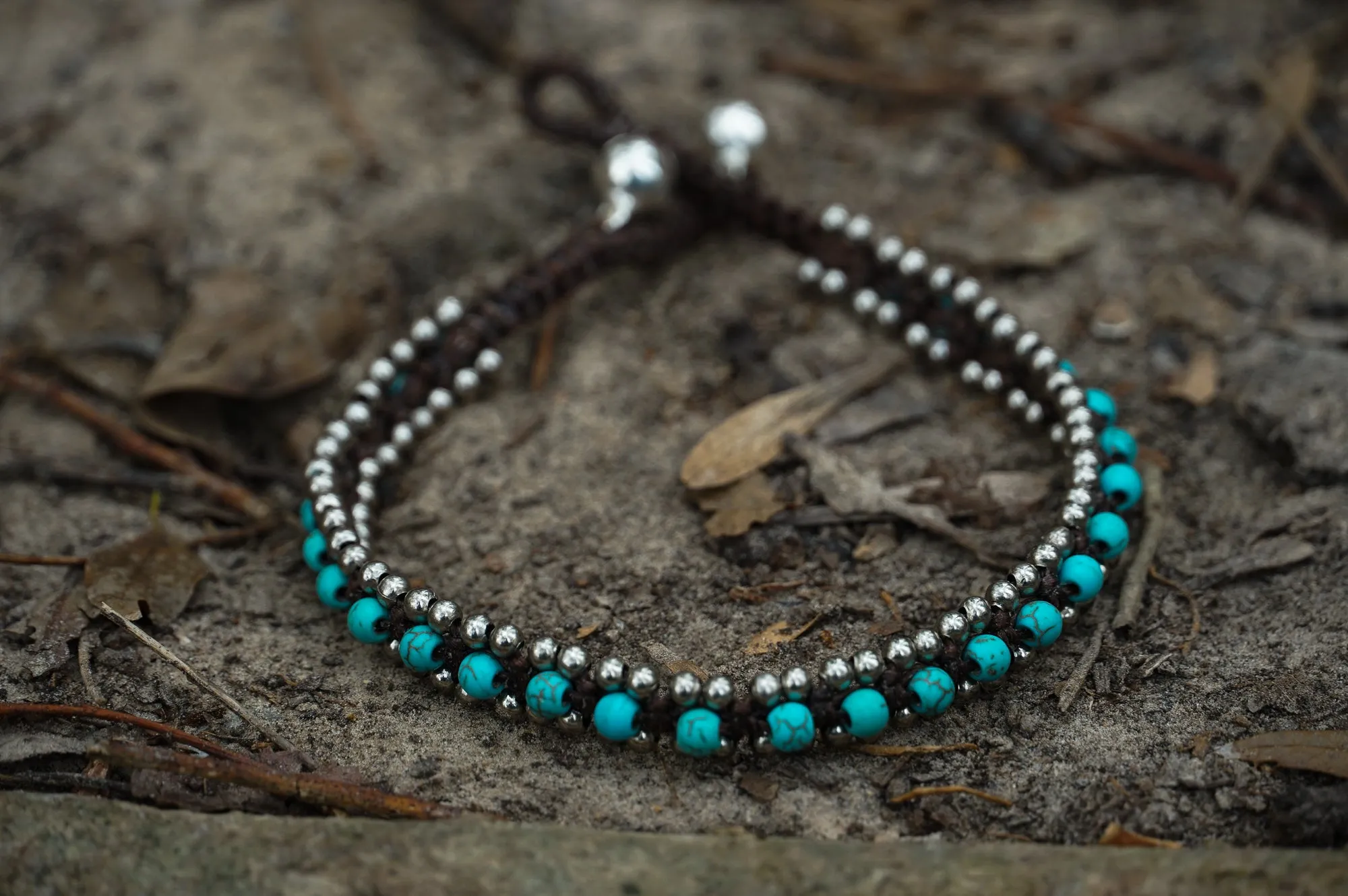 Turquoise Band Boho Silver Anklet