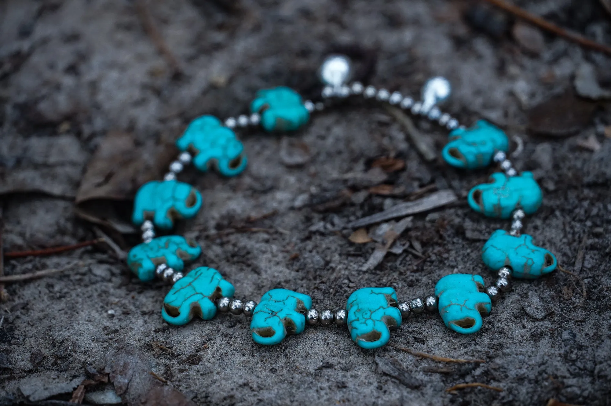 Turquoise Elephant Boho Silver Anklet