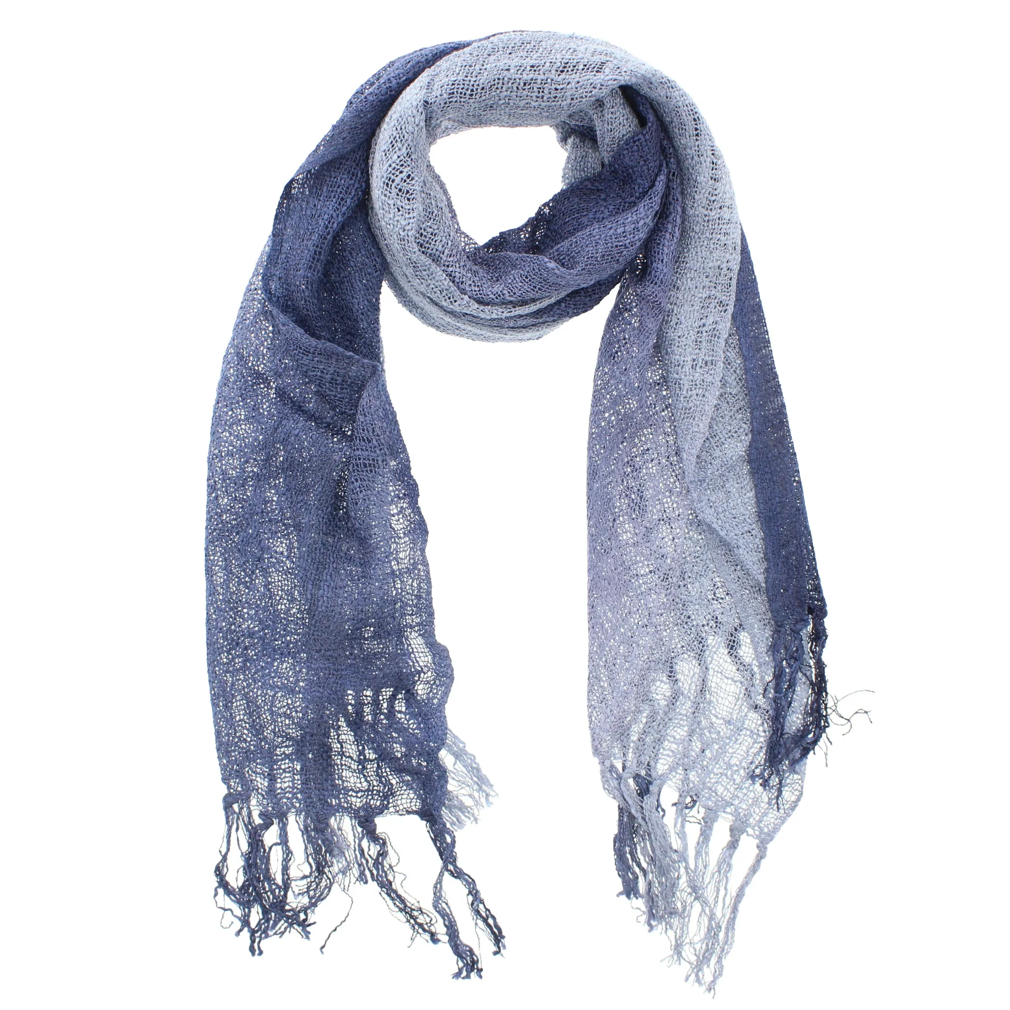 Two Tone Colour Slim Lightweight Scarf with Tassels