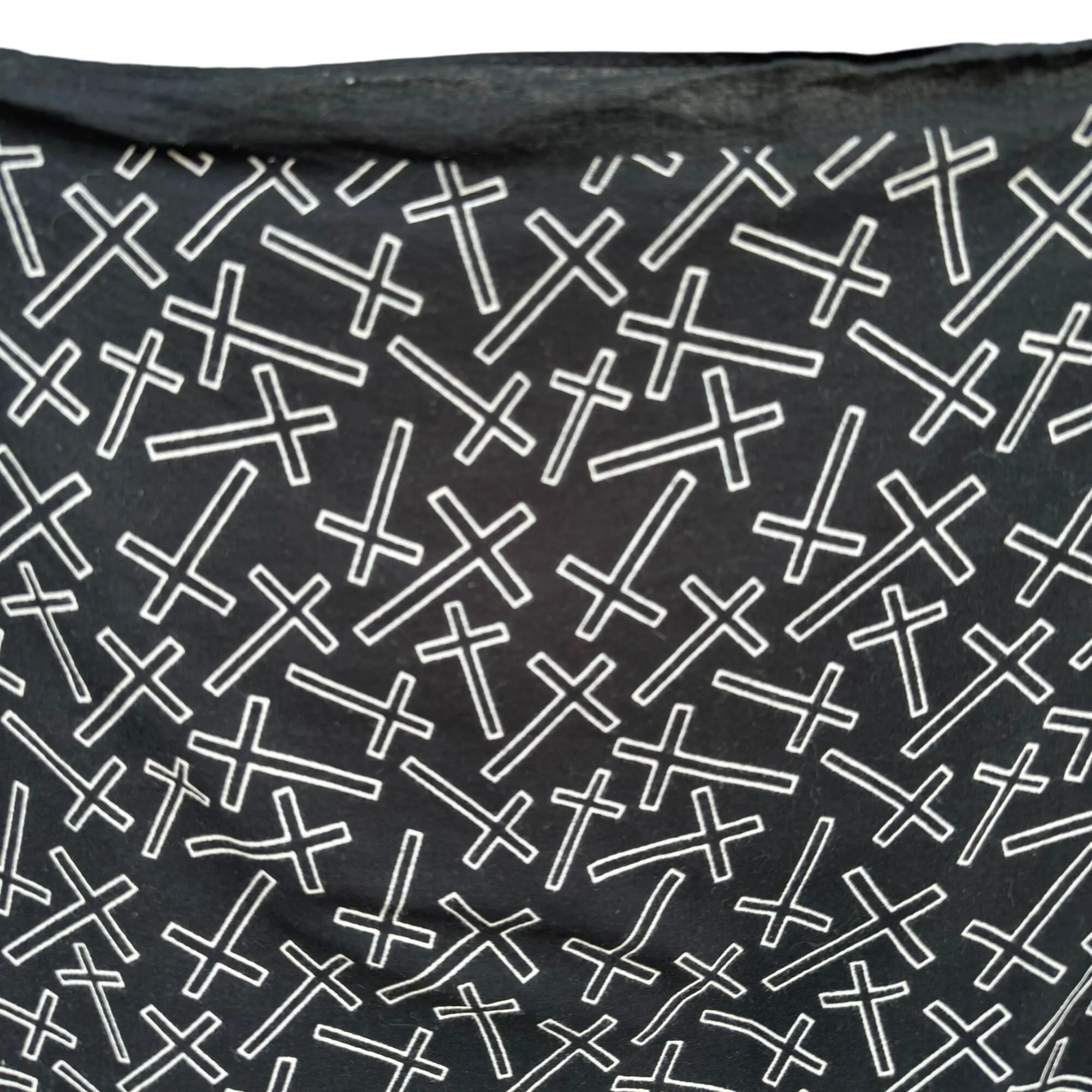 Vintage Black Cotton Cross Patterned Goth Bandana Handkerchief Scarf