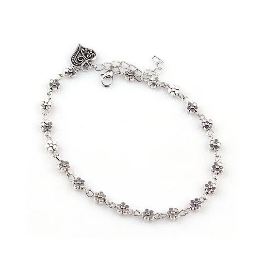 Vintage-Inspired Lea Anklet - Heart and Daisy Design for Elegant Charm