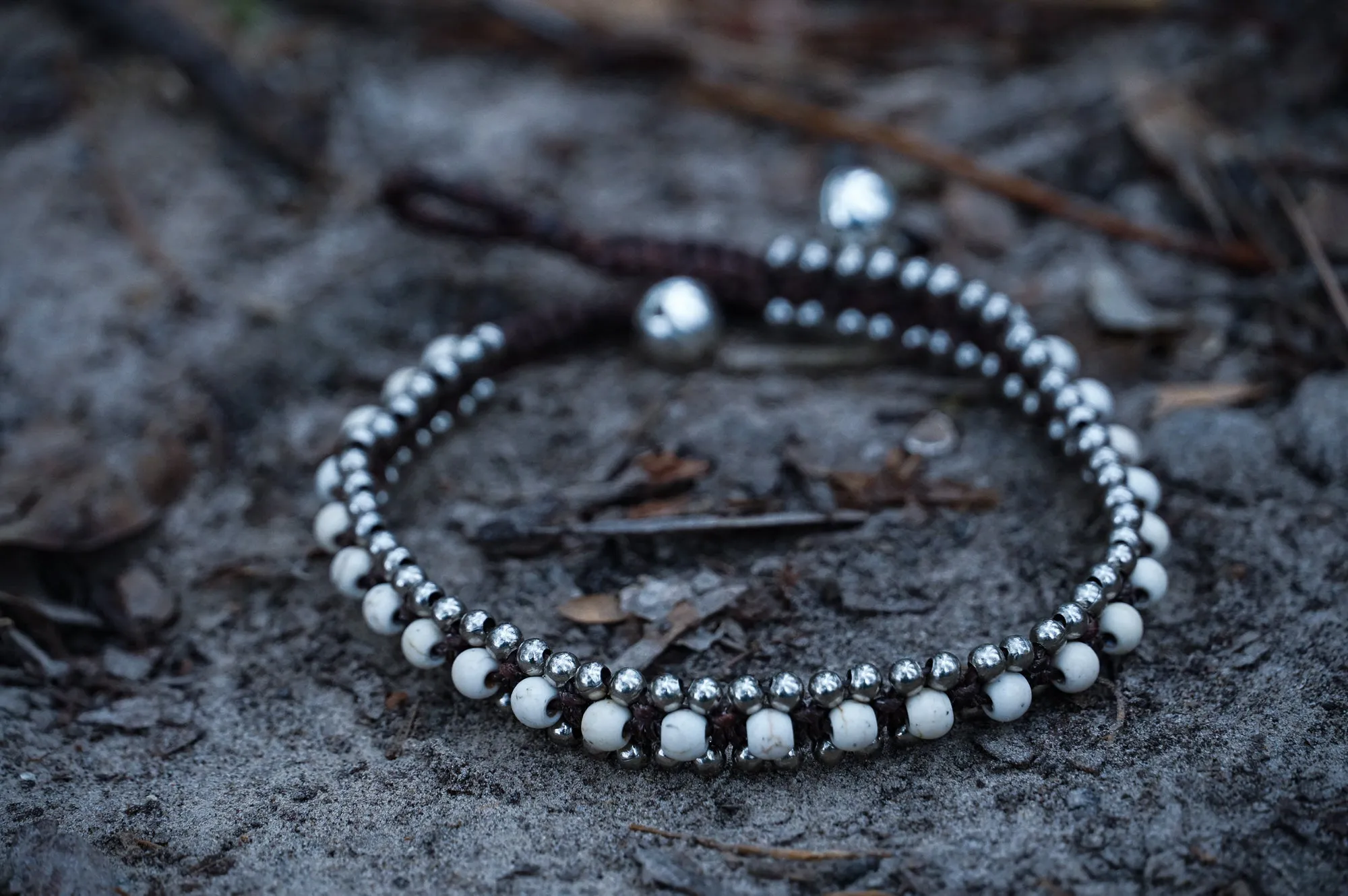 White Band Boho Silver Anklet