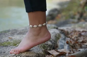 White Turtle Boho Silver Anklet