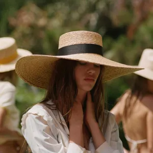 Wide Brim Hat With Black Ribbon