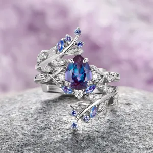 Wisteria Alexandrite Fairy Leaf Ring- Sterling Silver (Two Piece)