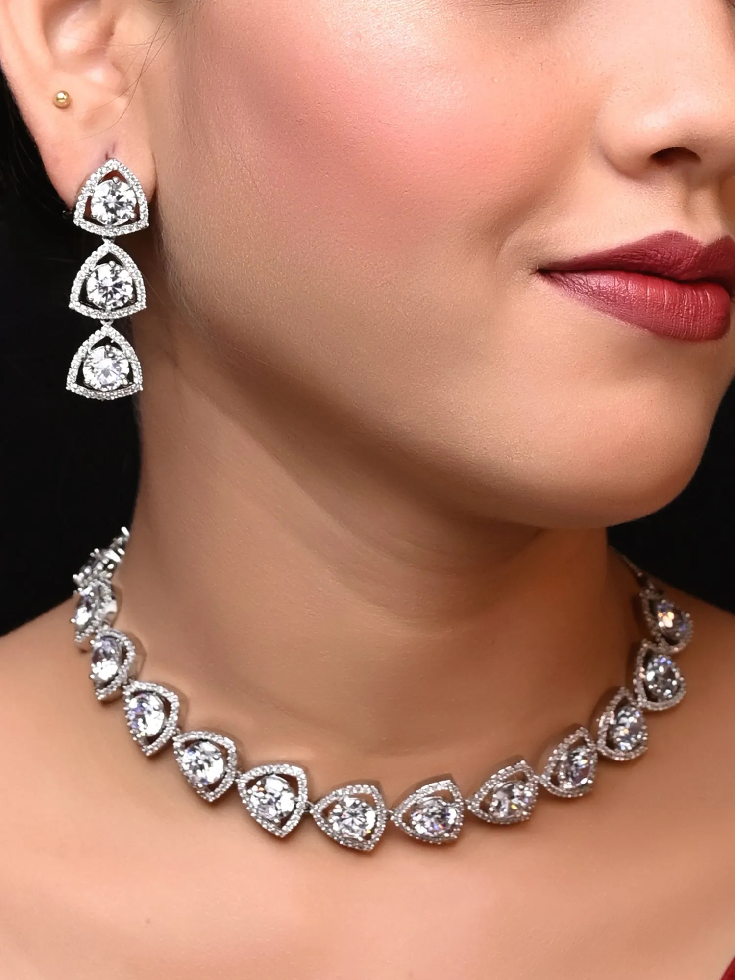 Zaara Silver Plated Semiprecious White Stone American Diamond set