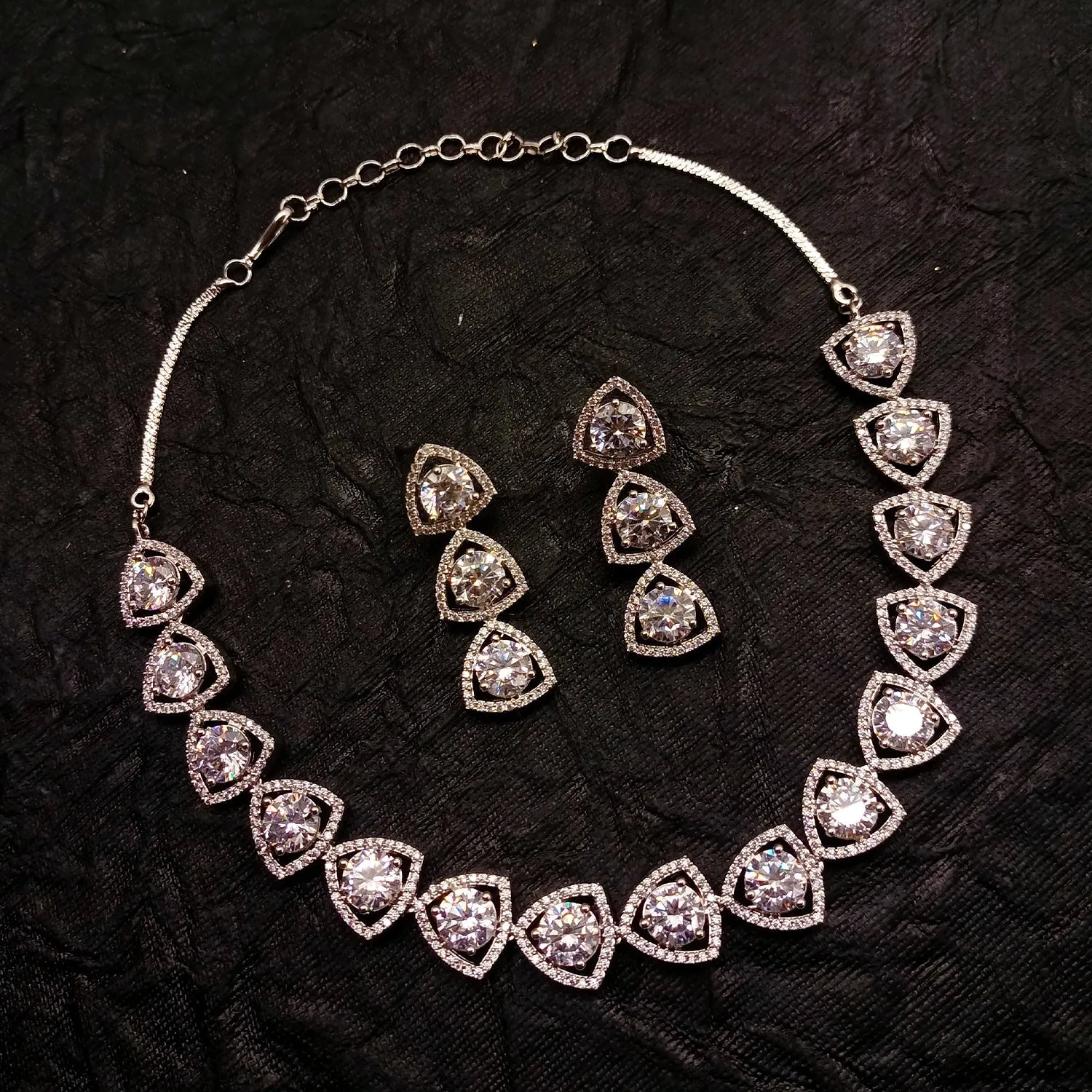 Zaara Silver Plated Semiprecious White Stone American Diamond set