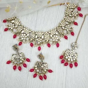 Zara Mirror Necklace Set - Hot Pink